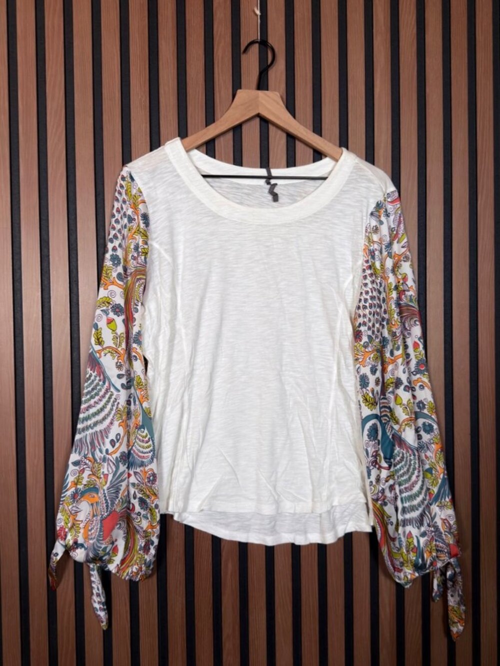 Anthropologie Top Large Sheer Boho Long Sleeve Round Neck Sleeve Tie Up Modal